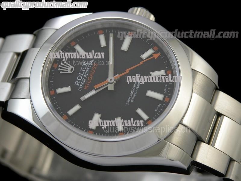 Rolex Milgauss Swiss ETA Automatic Watch-Black Dial Index Hour Markers-Stainless Steel Oyster Bracelet