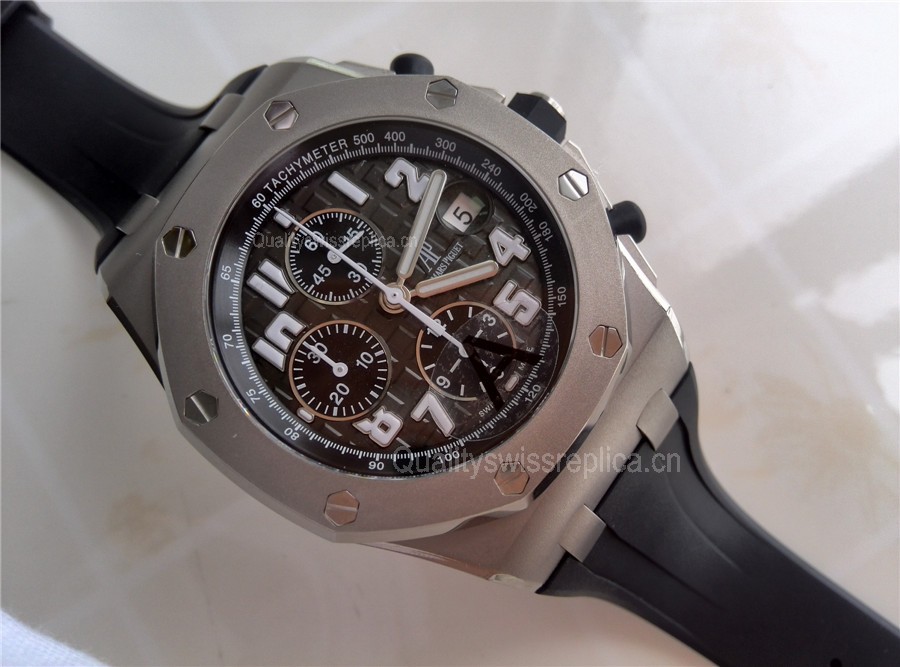 Audemars Piguet Royal Oak Limited Edition Chronograph-Dark Grey Checkered Dial Numeral Hour Markers-Black Rubber Strap