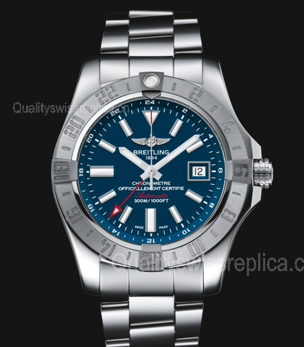 Breitling Avenger II GMT Swiss Automatic Watch Blue Dial SS Strap