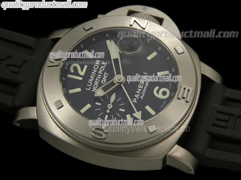Panerai  PAM252 Northpole GMT Automatic-Blue Dial Indext/Numeral markers-Black Rubber Strap