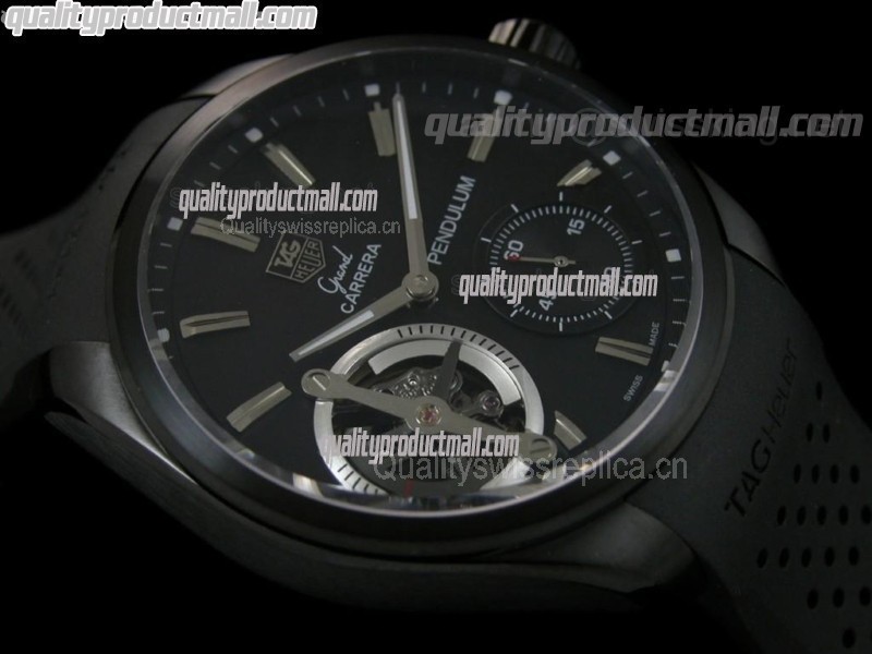 Tag Heuer Pendulum Handwound Watch-Black Dial Silver Stick Markers-Black Rubber strap