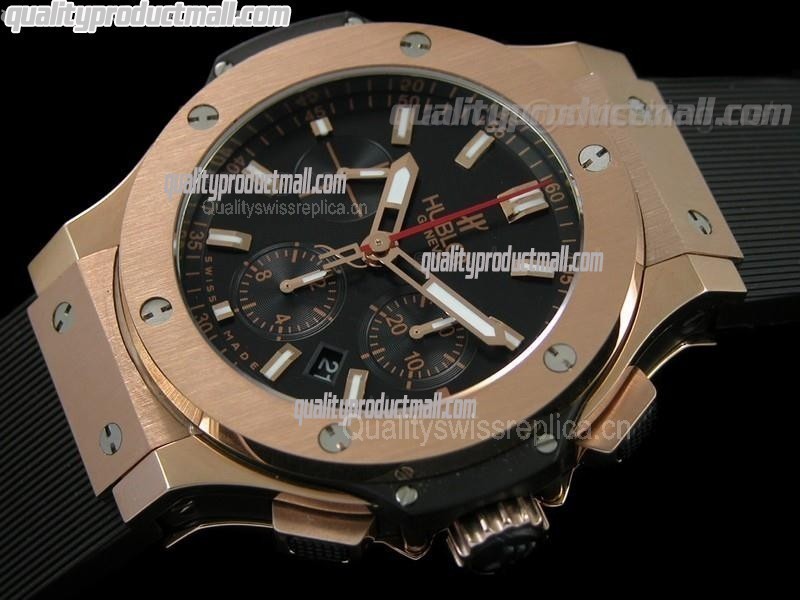 Hublot Big Bang V2 Chronograph 18K Rose Gold-Black Dial Red Needle Accent-Black Rubber Strap