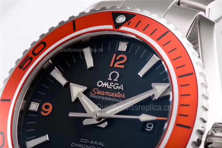 Omega Sea-Master Automatic Ultimate-Black Dial Orange Bezel-Brushed Stainless Steel Strap