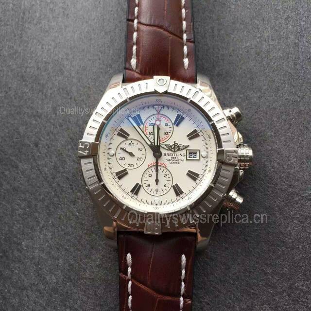 Breitling Avenger Swiss Automatic Chronograph-White Dial Black-Brown Leather Strap