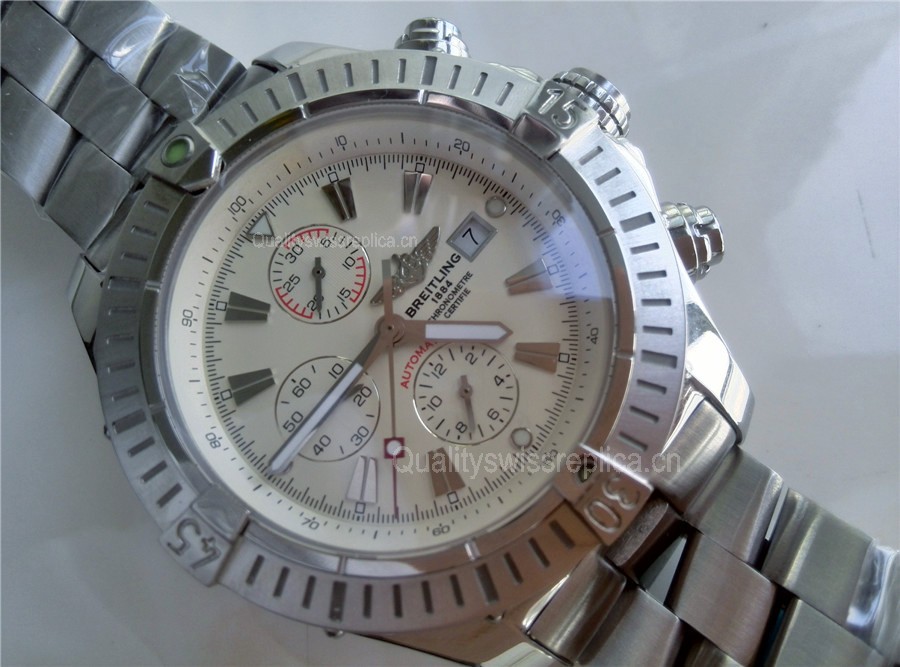 Breitling Blacksteel Super Avenger 48MM-White Dial White Subdials-Stainless Steel Pro II Strap