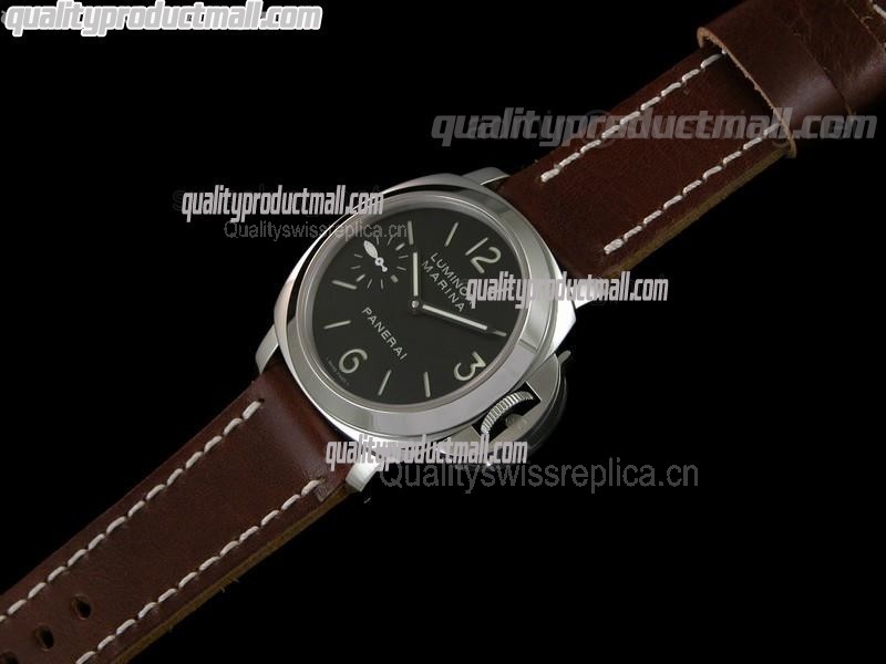 Panerai PAM111 Handwound Watch-Black Dial/Subdials-Brown Calf Leather Strap