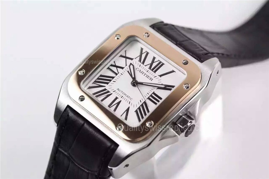 Cartier Santos Women Watch Automatic-White Dial Black Leather Strap