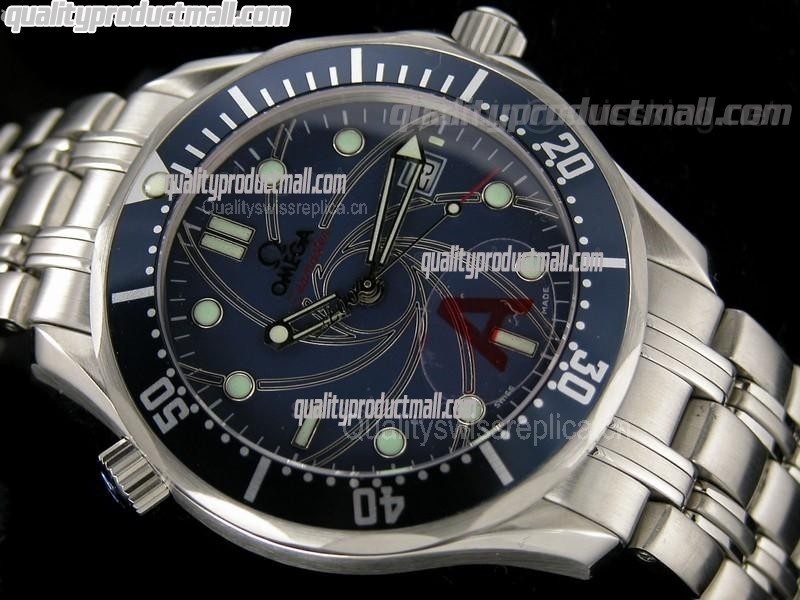 Omega Seamaster Automatic-Blue Dial-Dot Markers-Brushed Stainless Steel Strap