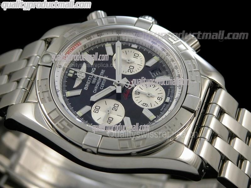 Breitling Chronomat B01 Ultimate 316F Chronograph-Black Grey Dial Silver Subdials Index Hour Markers-Stainless Steel Bracelet