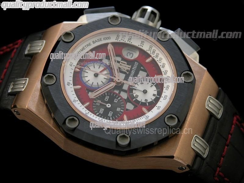 Audemars Piguet Royal Oak Ruben Barichello II Chronograph 18K Rose Gold-Red Perforated Dial Index Hour Markers-Black Leatherr Strap