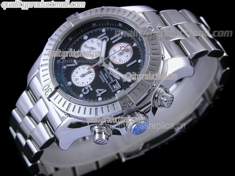 Breitling Blacksteel Super Avenger 48MM-Black Dial White Subdials-Stainless Steel Pro II Strap