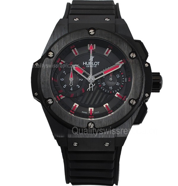 Hublot King Power Chronograph-Grey Texture Dial Red Index Hour Markers-Black Rubber Strap