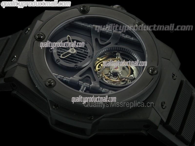 Hublot Big Bang Flying Tourbillon Chronograph-Black Multi Tier Dial-PVD--Black Rubber Strap 