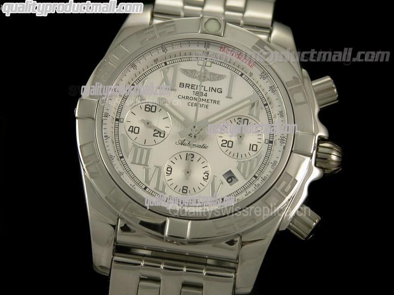 Breitling Chronomat B01 Chronograph-White Dial Roman Numeral Hour Markers-Stainless Steel Bracelet