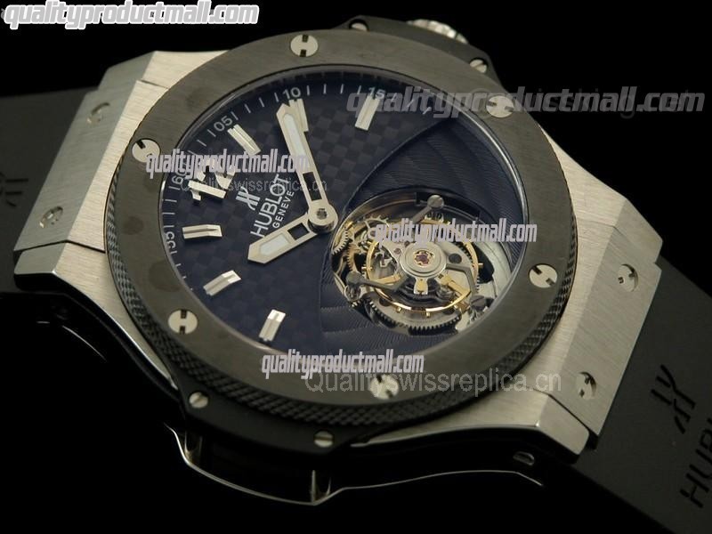 Hublot Big Bang Flying Tourbillon-Black Dial Index/Numeral Hour Markers-Black Rubber Strap 