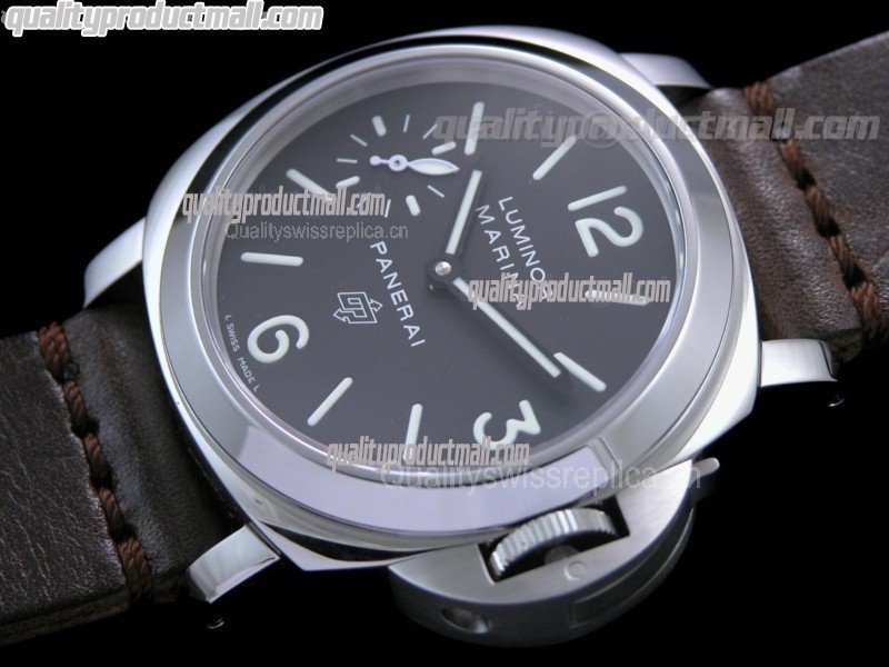 Panerai PAM 005 Handwound Watch-Black Dial/Subdials-Calf Walnut Brown Strap