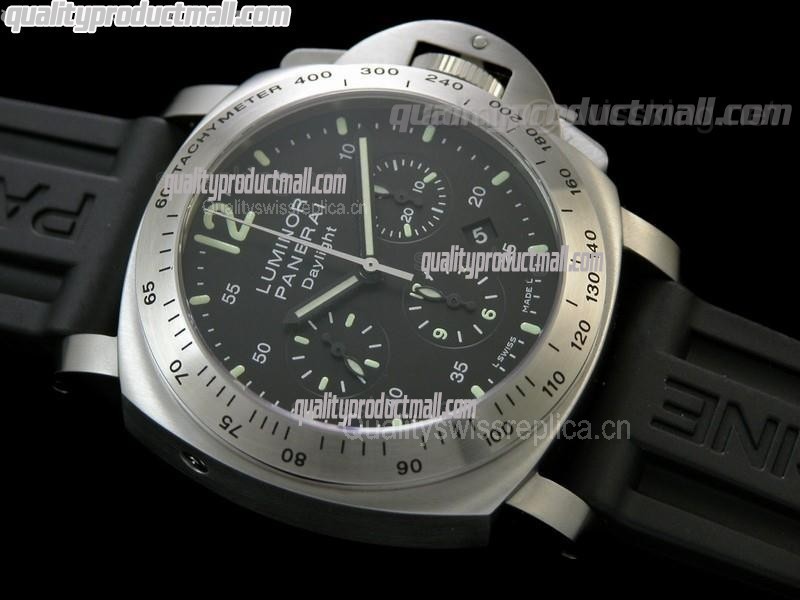 Panerai Luminor Daylight PAM250 Chronograph-Black Dial Black Subdials-Black Rubber Strap