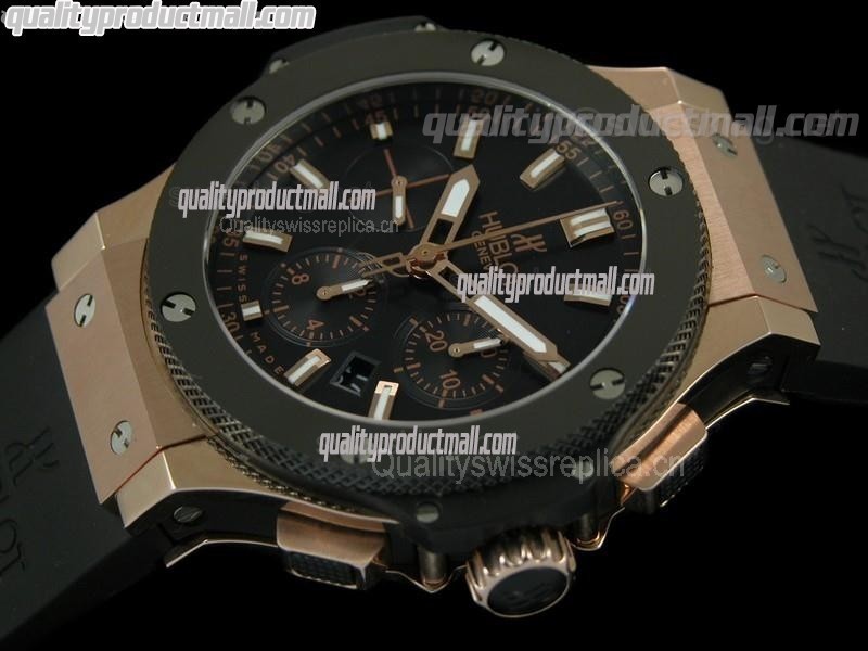 Hublot Big Bang V2 Chronograph 18K Rose Gold-Carbon Fibre Black Dial Black Subdials-Black Rubber Strap