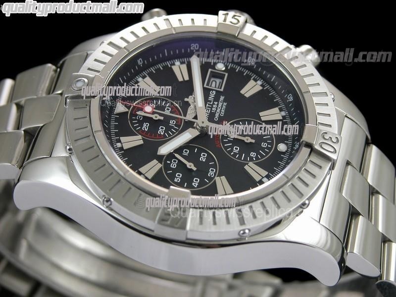 Breitling Blacksteel Super Avenger 48MM-Black Dial Black Subdials-Steel Pro II Strap