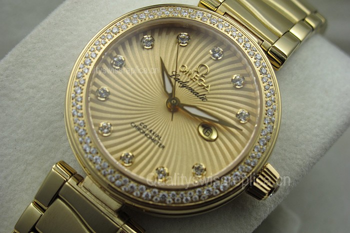 Omega Deville Ladymatic Diamonds Automatic Watch Full Yellow Gold 34mm