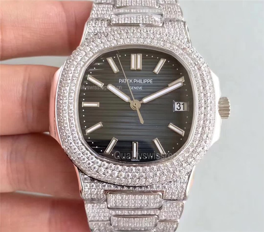 Patek Philippe Nautilus Automatic Watch Blue Gray Diamonds Bracelet 40mm