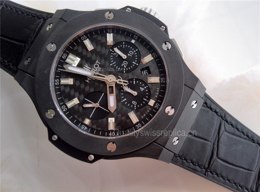 Hublot Big Bang All Black Magic Limited Edition Chronograph-Black Dial Index Hour Markers-Black Leather Strap