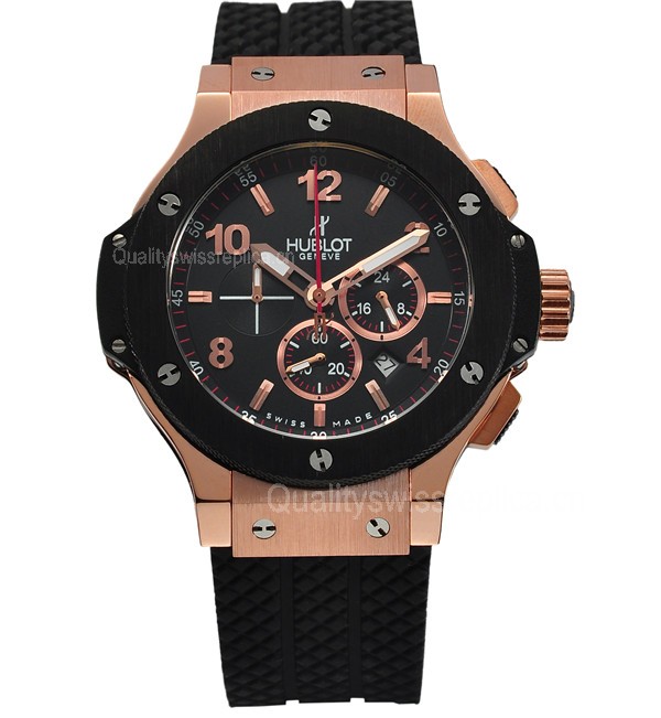 Hublot Big Bang Swiss Automatic Watch-Numeral Hour Markers-Black Rubber Bracelet