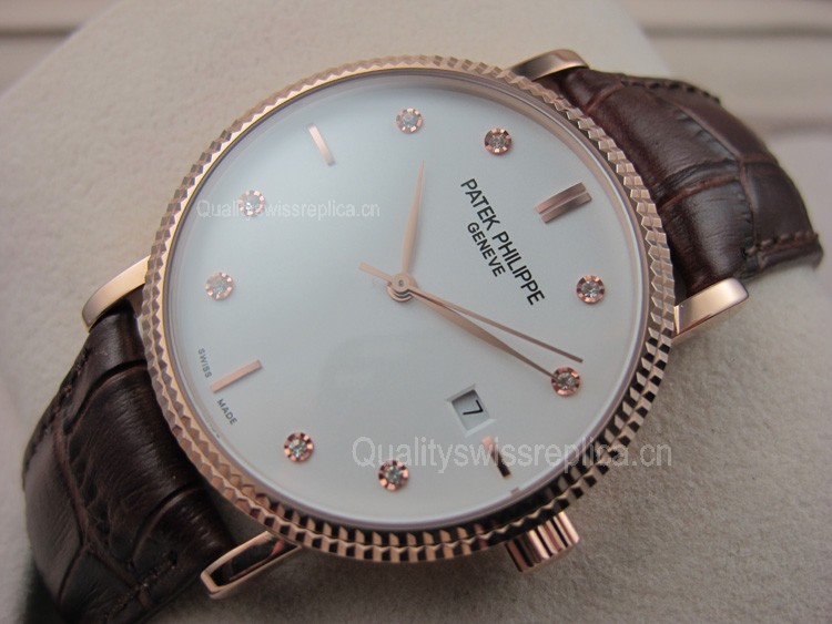 Patek Philippe Calatrava Leather Strap Rose Gold Diamond Marker Swiss 2824 Automatic Watch