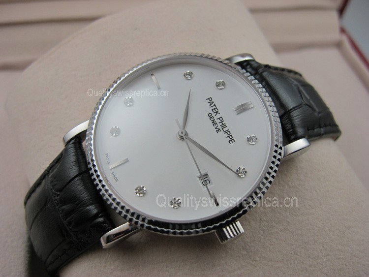 Patek Philippe Calatrava White Gold Diamond Marker Leather Strap Swiss 2824 Automatic Watch 