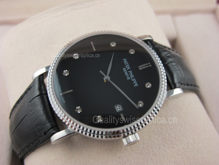 Patek Philippe Calatrava Leather Strap White Gold Diamond Marker Swiss 2824 Automatic Watch 