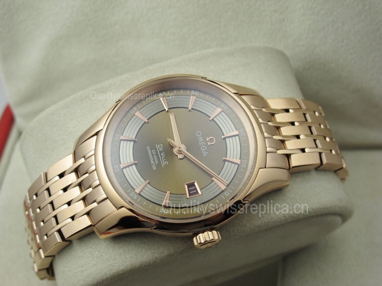 Omega De Ville Automatic Watch Rose Gold-Concentric Circle Dial-Stainless Steel Strap