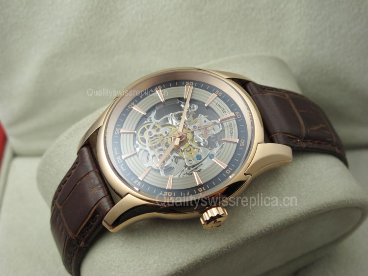 Omega De Ville Automatic Watch-Skeleton Dial-Dark Brown Leather Strap