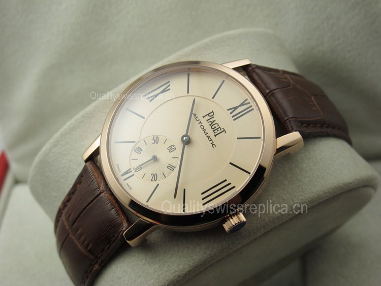 Piaget Altiplano Small Seconds Swiss 2824 Movement-Brown Strap Golden Dial