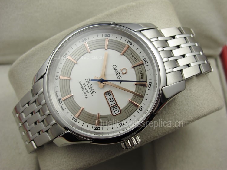 Omega De Ville Automatic Watch - White Dial With Golden Stick Marker - Stainless Steel Strap