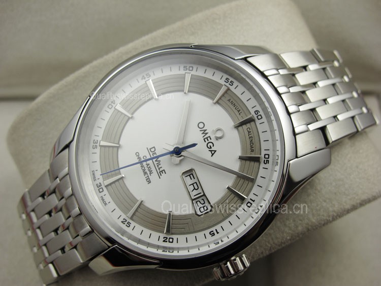 Omega De Ville Automatic Watch - White Dial With Stick Marker - Stainless Steel Strap