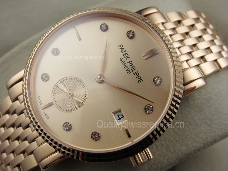 Patek Philippe Calatrava Diamond Golden Dial Rose Gold Swiss 2824 Automatic Watch 