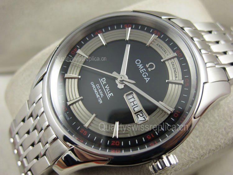 Omega De Ville Automatic Watch - Black Dial With Stick Marker - Stainless Steel Strap