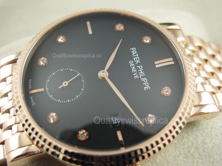 Patek Philippe Calatrava Diamond Black Dial Rose Gold Swiss 2824 Automatic Watch 