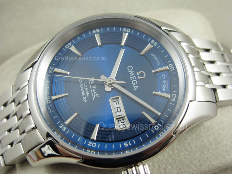 Omega De Ville Automatic Watch - Royal Blue Dial With Stick Marker - Stainless Steel Strap