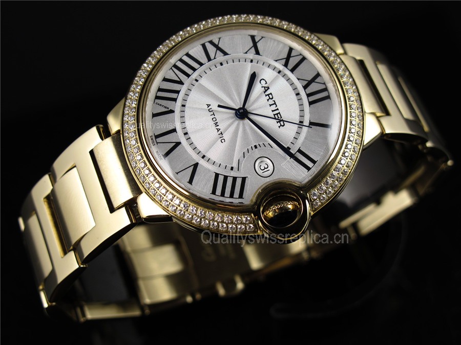 Cartier Ballon Bleu Swiss 2836 Automatic Man Watch Full Yellow Gold Two-Rows Diamonds