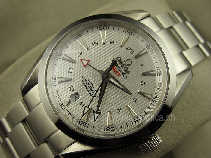 Omega Sea-Master GMT Edition Automatic Watch-Vertical Stripes White Dial With Silver Marker-Stainless Steel Strap