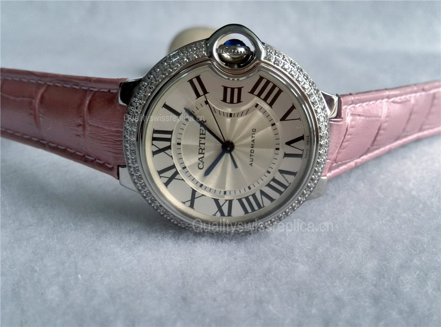 High-end Replica Cartier Watches - Ballon Blue Women Watch 2 Rows of Diamonds Bezel