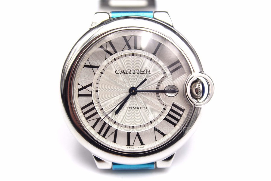 DIAL—Silver White dial with Cartier Classic Roman Numeralsl hour markers, Hour hand, Minute hand, Second hand.