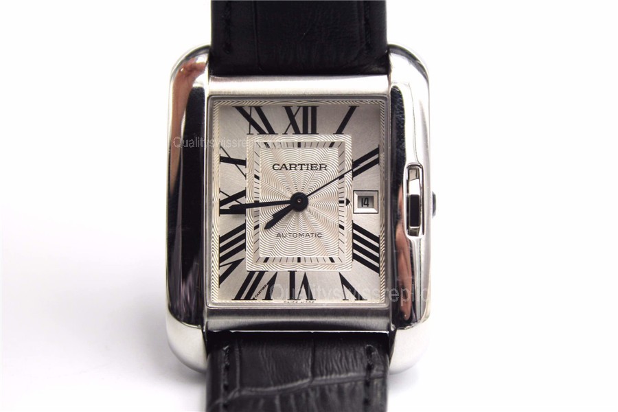 Cartier Tank Anglaise Swiss Automatic Watch For Men-Black Leather Strap