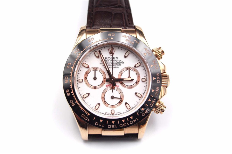 Rolex Daytona Swiss Automatic Watch-White Dial-Brown Leather Bracelet