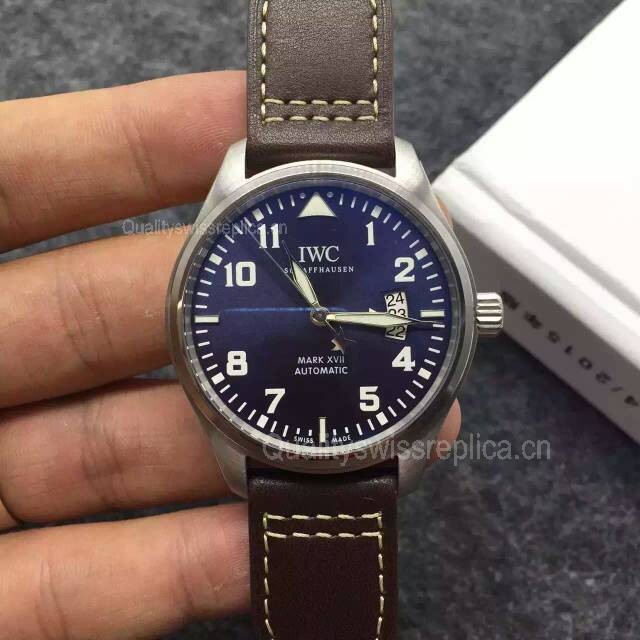 High-end IWC Watches - 41mm Blue Dial Brown Leather Strap
