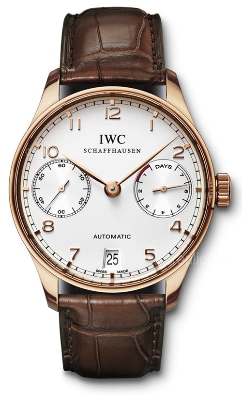 IWC Portuguese 7 Days Swiss Automatic Watch IW500701-Rose Gold Brown Leather