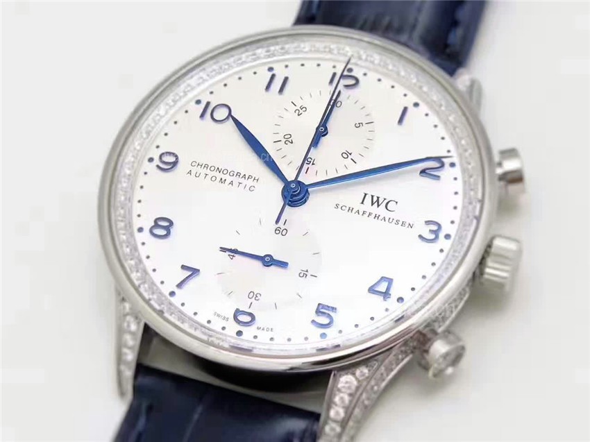IWC Portuguese Automatic Diamonds Watch Blue Leather