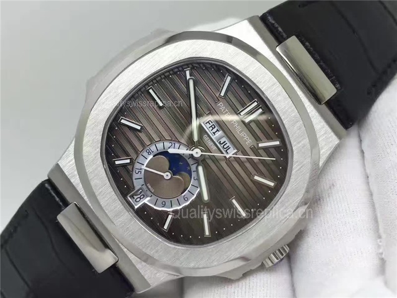 Patek Philippe Nautilus Swiss Automatic Watch Moonphase Dark Gray Dial