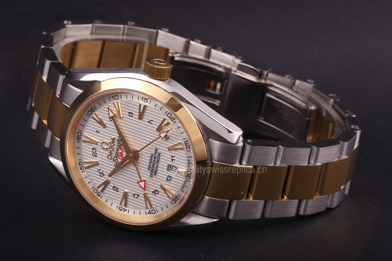 Omega Sea-Master GMT Edition Automatic Watch-18K Gold-Vertical Stripes White Dial-Stainless Steel Strap